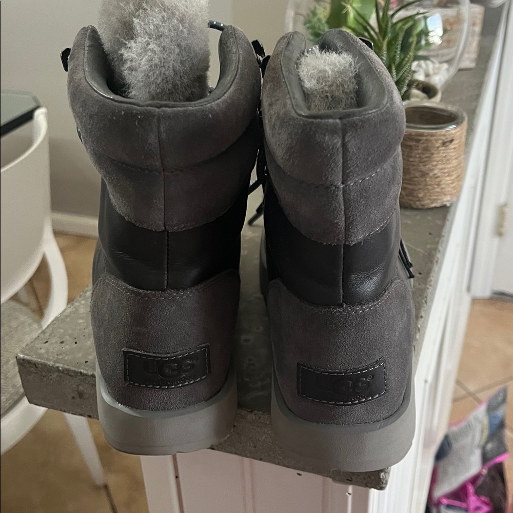 UGG Charcoal Leather and Suede Boots - Picture 2 of 3